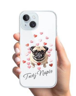 Etui do iPhone 15 Plus przeźroczyste, silikonowe Flexi, Puppy Love, pies rasy Mops