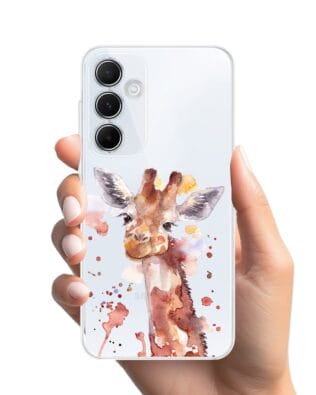 Etui do Samsung Galaxy A55 5G przeźroczyste, silikonowe Flexi, Akwarelowe Zoo, Żyrafa