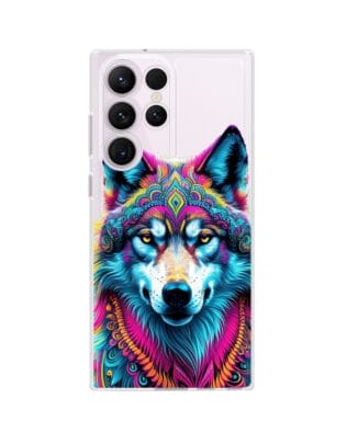 Etui do Samsung Galaxy S23 Ultra przeźroczyste, silikonowe Flexi, Dzika Mandala, Wilk