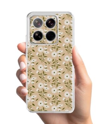 Etui do Xiaomi 14 przeźroczyste, silikonowe Flexi, delikatne kwiatki na cielistym tle