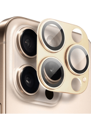 Metalowa osłona na cały aparat z wbudowanymi szkłami do iPhone 16 Pro, złota