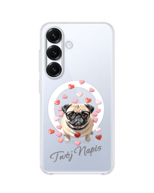 Etui do Samsung Galaxy S25 z MagSafe przeźroczyste, silikonowe Flexi, Puppy Love, pies rasy Mops