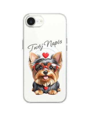 Etui do iPhone 16e z MagSafe przeźroczyste, silikonowe Flexi, Puppy Love, pies rasy York