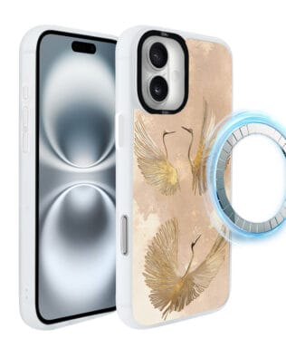 Etui do iPhone 16 IBIZU DropGuard Matt z MagSafe, Boho, Złote żurawie