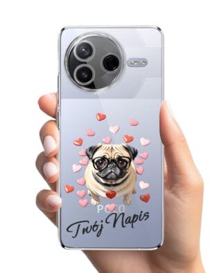 Etui do Xiaomi POCO F7 Pro przeźroczyste, silikonowe Flexi, Puppy Love, pies rasy Mops