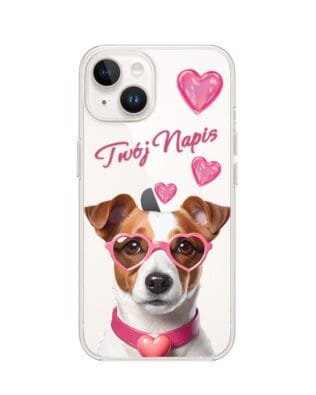 Etui do iPhone 14 Plus przeźroczyste, silikonowe Flexi, Puppy Love, pies rasy Jack Russell Terrier