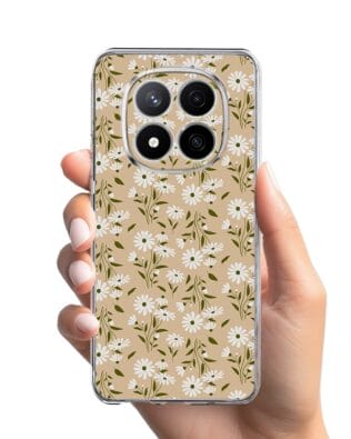 Etui do Xiaomi Redmi Note 14 Pro Plus 5G przeźroczyste, silikonowe Flexi, delikatne kwiatki na cielistym tle