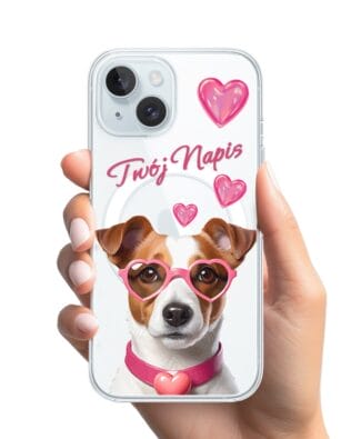 Etui do iPhone 15 z MagSafe przeźroczyste, silikonowe Flexi, Puppy Love, pies rasy Jack Russell Terrier
