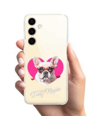 Etui do Samsung Galaxy S24 przeźroczyste, silikonowe Flexi, Puppy Love, pies rasy Buldog Francuski