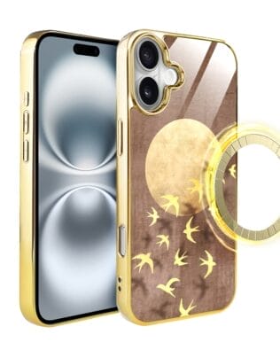 Etui do iPhone 16 Plus IBIZU Elite Glass z MagSafe Magia Azji, Taniec jaskółek, złote