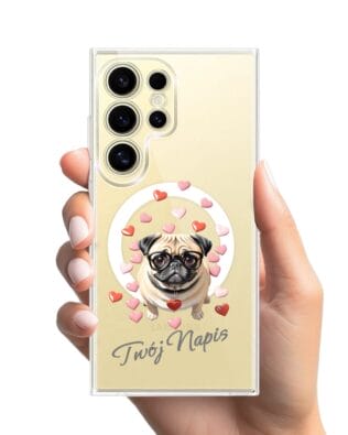 Etui do Samsung Galaxy S24 Ultra z MagSafe przeźroczyste, silikonowe Flexi, Puppy Love, pies rasy Mops