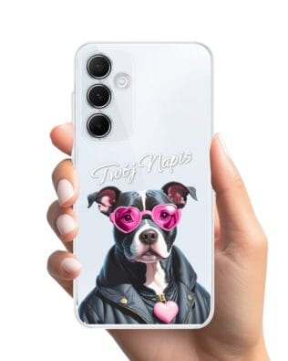 Etui do Samsung Galaxy A35 5G przeźroczyste, silikonowe Flexi, Puppy Love, pies rasy Amstaff