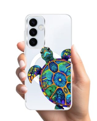 Etui do Samsung Galaxy A35 5G z MagSafe przeźroczyste, silikonowe Flexi, Dzika Mandala, Żółw