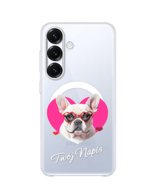 Etui do Samsung Galaxy S25 z MagSafe przeźroczyste, silikonowe Flexi, Puppy Love, pies rasy Buldog Francuski