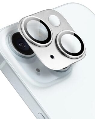 Metalowa osłona na cały aparat z wbudowanymi szkłami do iPhone 15 Plus, srebrna