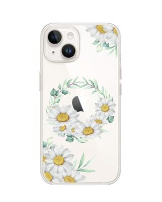 Etui do iPhone 13 Mini przeźroczyste, silikonowe Flexi, wianek stokrotek