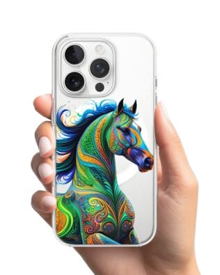 Etui do iPhone 16 Pro Max z MagSafe przeźroczyste, silikonowe Flexi, Dzika Mandala, Koń