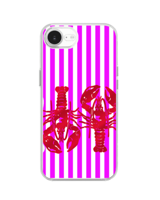 Etui do iPhone 16e przeźroczyste, silikonowe Flexi, kraby z różowymi paskami