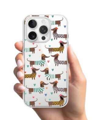 Etui do iPhone 13 Pro przeźroczyste, silikonowe Flexi, zakochane jamniki