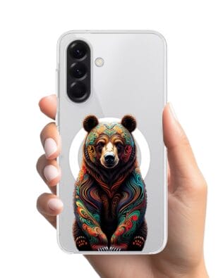 Etui do Samsung Galaxy A56 5G z MagSafe przeźroczyste, silikonowe Flexi, Dzika Mandala, Niedźwiedź