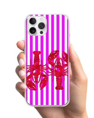 Etui do iPhone 12 Pro przeźroczyste, silikonowe Flexi, kraby z różowymi paskami