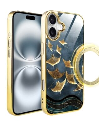 Etui do iPhone 16 Plus IBIZU Elite Glass z MagSafe Magia Azji, Morze, Lot płaszczek, złote