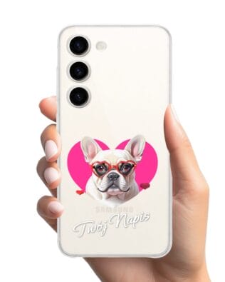 Etui do Samsung Galaxy S23 Plus przeźroczyste, silikonowe Flexi, Puppy Love, pies rasy Buldog Francuski