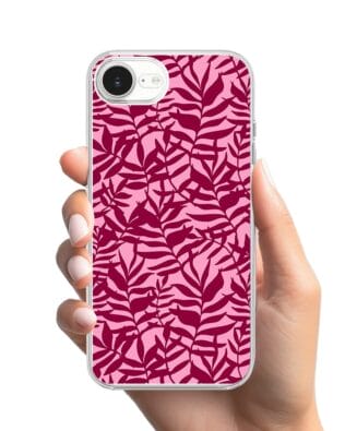 Etui do iPhone 16e przeźroczyste, silikonowe Flexi, bordowe liście