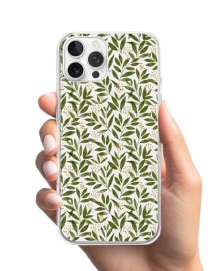 Etui do iPhone 12 Pro z MagSafe przeźroczyste, silikonowe Flexi, zielone gałązki