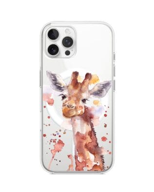 Etui do iPhone 12 Pro Max z MagSafe przeźroczyste, silikonowe Flexi, Akwarelowe Zoo, Żyrafa