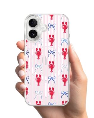 Etui do iPhone 16 z MagSafe przeźroczyste, silikonowe Flexi, krab i kokardki