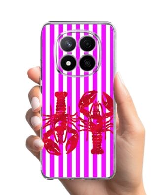 Etui do Xiaomi Redmi Note 14 Pro Plus 5G przeźroczyste, silikonowe Flexi, kraby z różowymi paskami