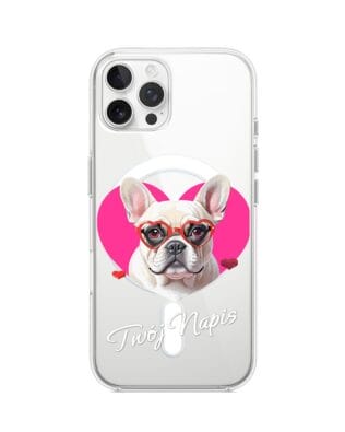 Etui do iPhone 12 Pro Max z MagSafe przeźroczyste, silikonowe Flexi, Puppy Love, pies rasy Buldog Francuski