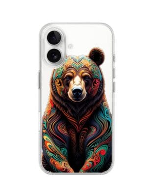 Etui do iPhone 16 Plus przeźroczyste, silikonowe Flexi, Dzika Mandala, Niedźwiedź