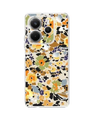 Etui do Xiaomi Redmi Note 14 5G przeźroczyste, silikonowe Flexi, malowane kwiatki