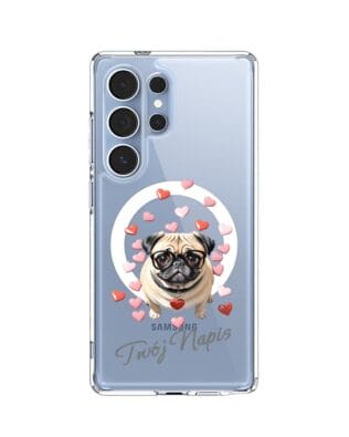 Etui do Samsung Galaxy S25 Ultra z MagSafe przeźroczyste, silikonowe Flexi, Puppy Love, pies rasy Mops