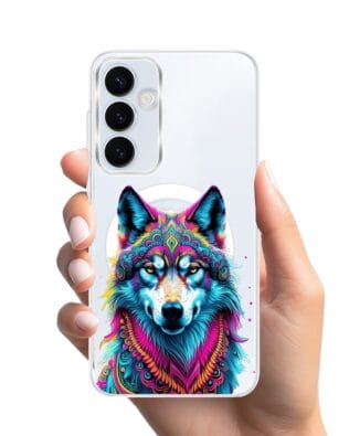 Etui do Samsung Galaxy A35 5G z MagSafe przeźroczyste, silikonowe Flexi, Dzika Mandala, Wilk