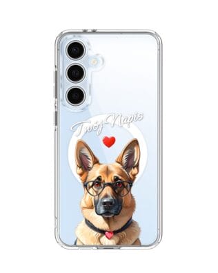 Etui do Samsung Galaxy S24 FE z MagSafe przeźroczyste, silikonowe Flexi, Puppy Love, pies rasy Owczarek Niemiecki