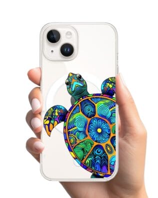 Etui do iPhone 13 Mini z MagSafe przeźroczyste, silikonowe Flexi, Dzika Mandala, Żółw