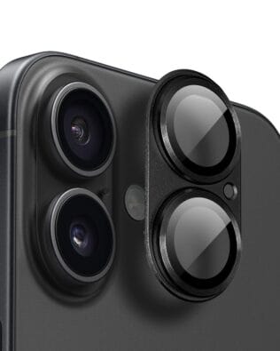 Metalowa osłona na cały aparat z wbudowanymi szkłami do iPhone 16, czarna