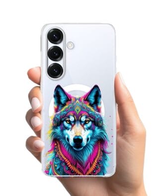 Etui do Samsung Galaxy S25 Plus z MagSafe przeźroczyste, silikonowe Flexi, Dzika Mandala, Wilk