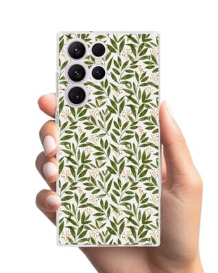 Etui do Samsung Galaxy S23 Ultra przeźroczyste, silikonowe Flexi, zielone gałązki