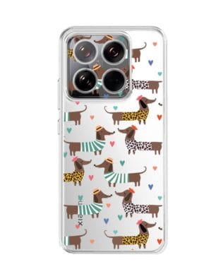 Etui do Xiaomi 14 Pro przeźroczyste, silikonowe Flexi, zakochane jamniki
