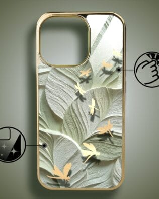 Etui do iPhone 16 Pro Max IBIZU Elite Glass z MagSafe Kwiaty, Taniec ważek, złote