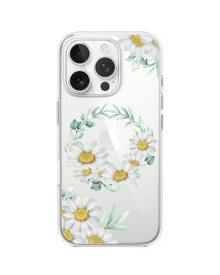 Etui do iPhone 15 Pro przeźroczyste, silikonowe Flexi, wianek stokrotek