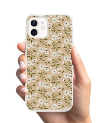 Etui do iPhone 12 z MagSafe przeźroczyste, silikonowe Flexi, delikatne kwiatki na cielistym tle
