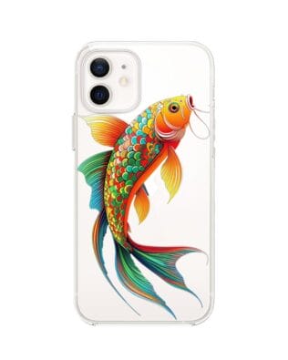 Etui do iPhone 12 Mini przeźroczyste, silikonowe Flexi, Dzika Mandala, Złota ryba