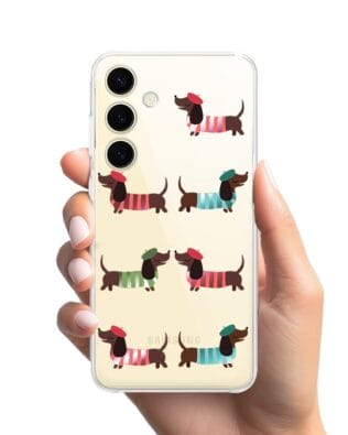 Etui do Samsung Galaxy S24 przeźroczyste, silikonowe Flexi, jamnik w Paryżu