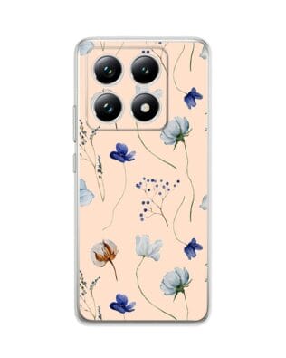 Etui do Xiaomi 14T przeźroczyste, silikonowe Flexi, kwiatki niebieskie na pudrowym tle