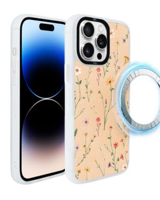 Etui do iPhone 14 Pro IBIZU DropGuard Matt z MagSafe, Pastel Bloom, Koralowa łąka